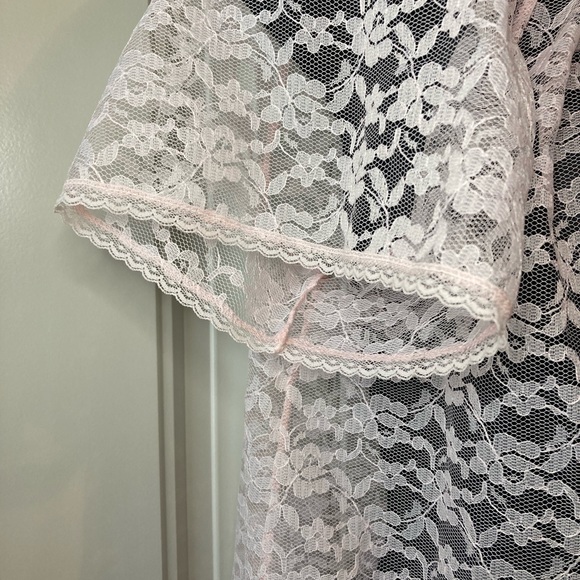 Vintage Texsheen Pale Pink Lace Bed Jacket Sz S. - Picture 8 of 10